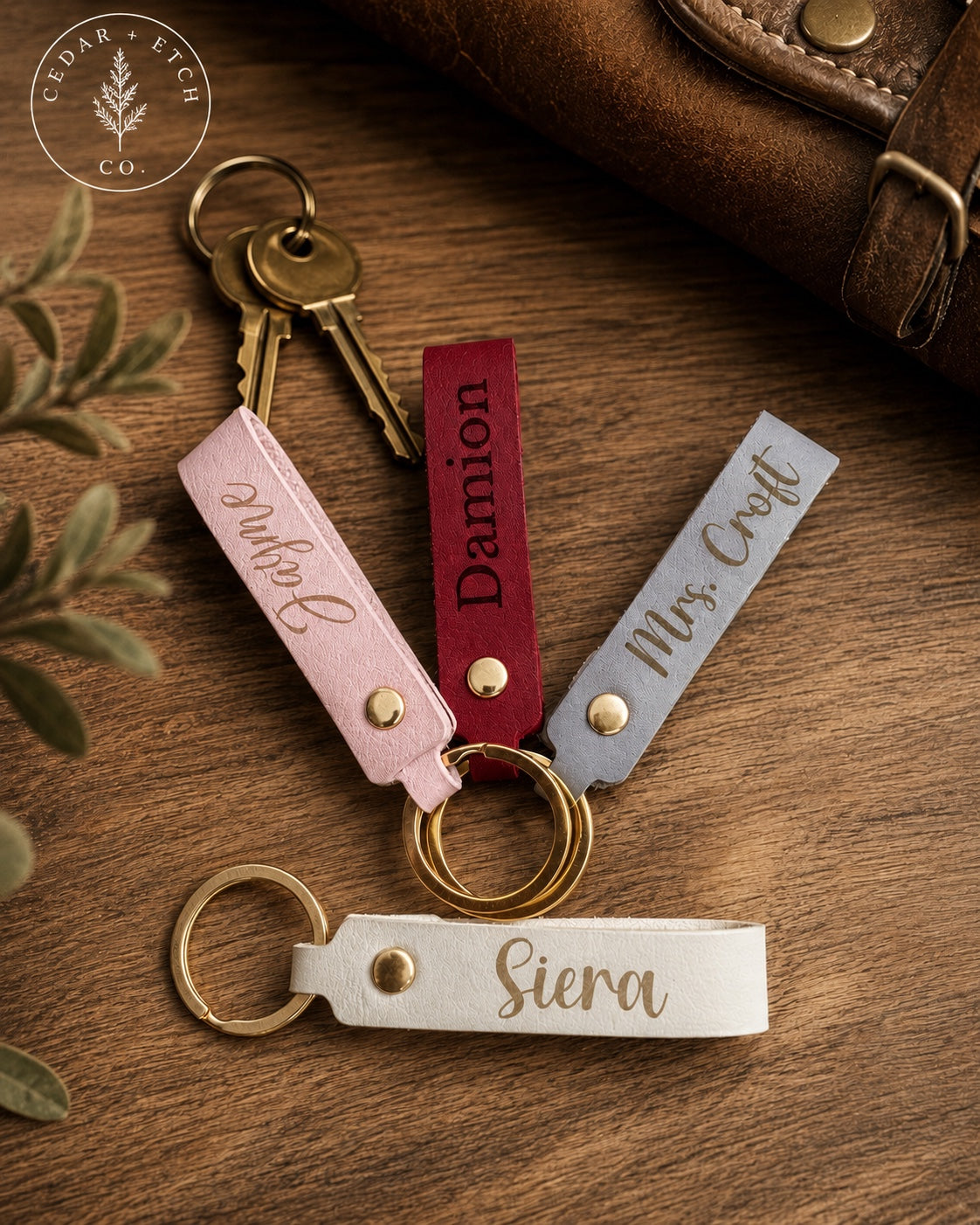 Personalized leatherette keychain with custom engraved name