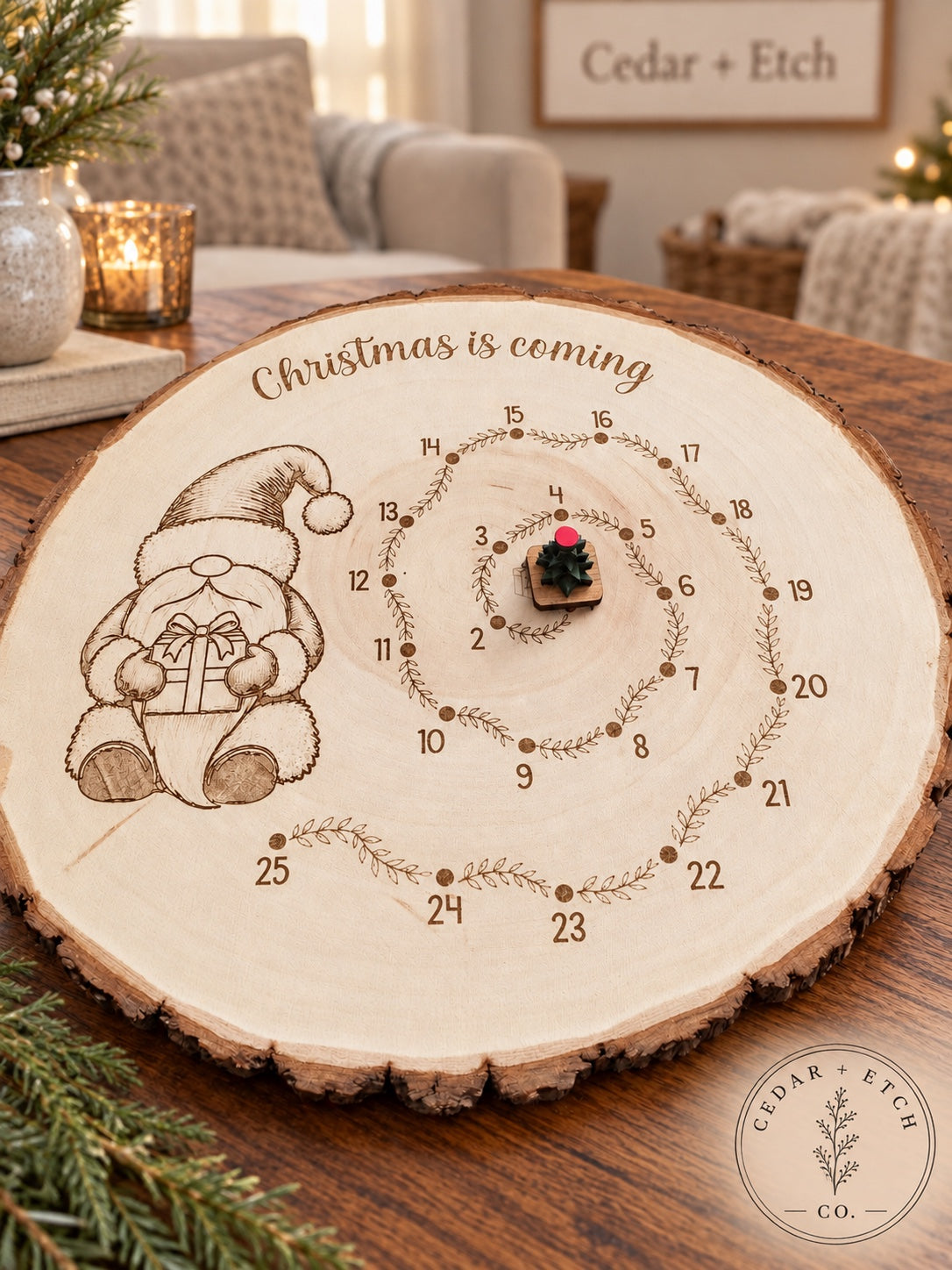 Santa gnome wood Christmas countdown advent calendar