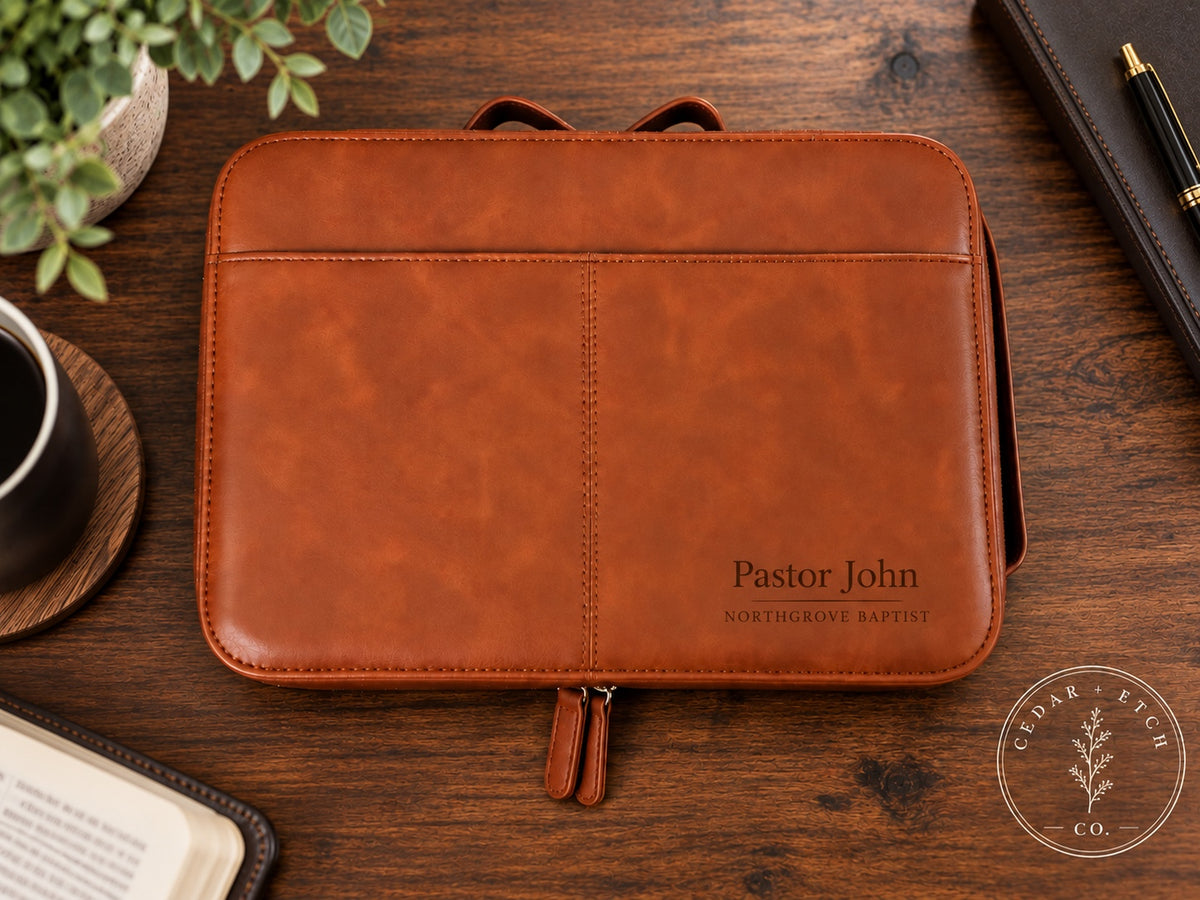 Personalized Bible study organizer with zip closure and storage