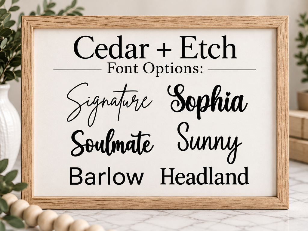 Cedar + Etch personalization font options