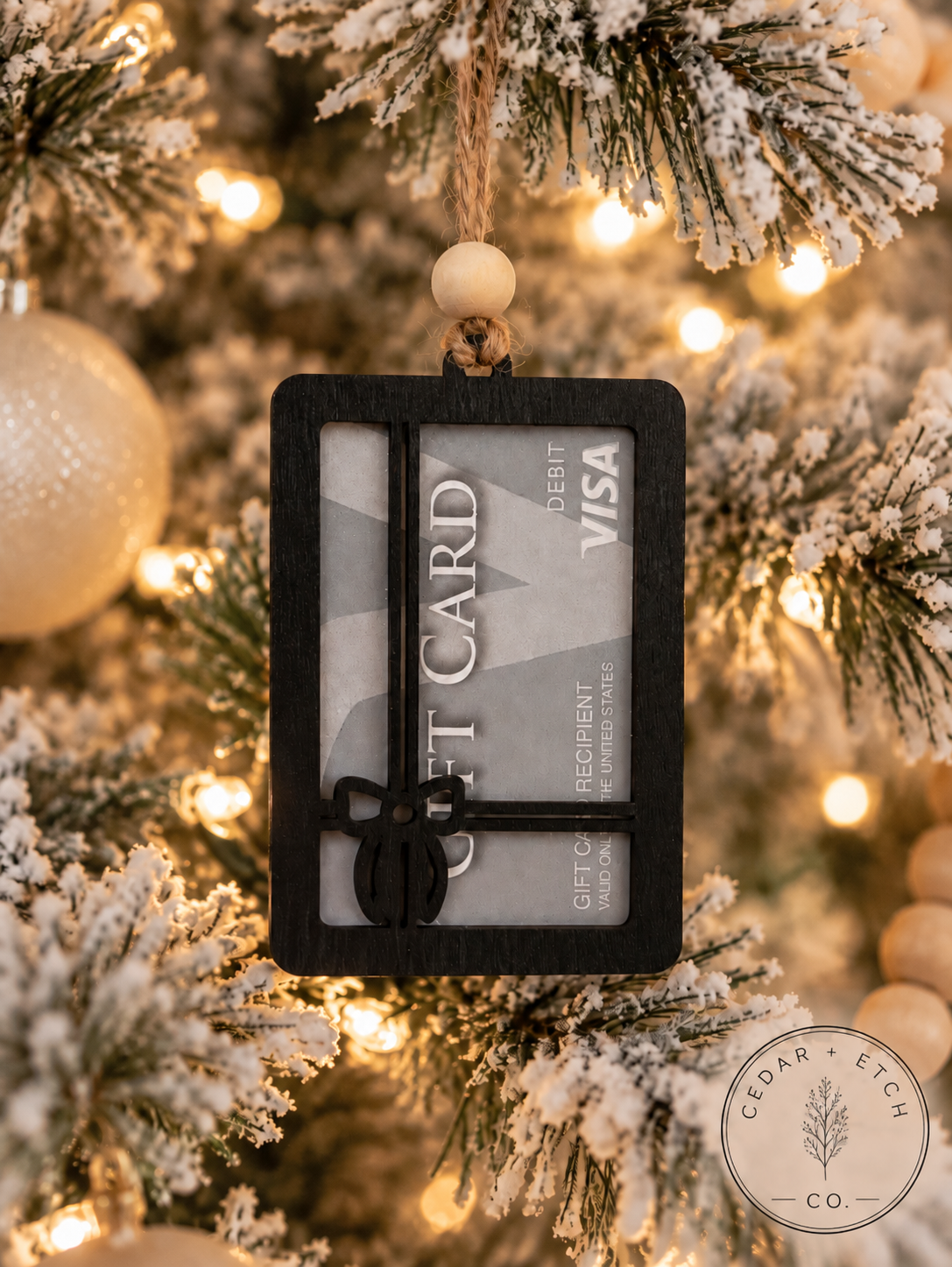 Laser-cut wooden gift card holder Christmas ornament
