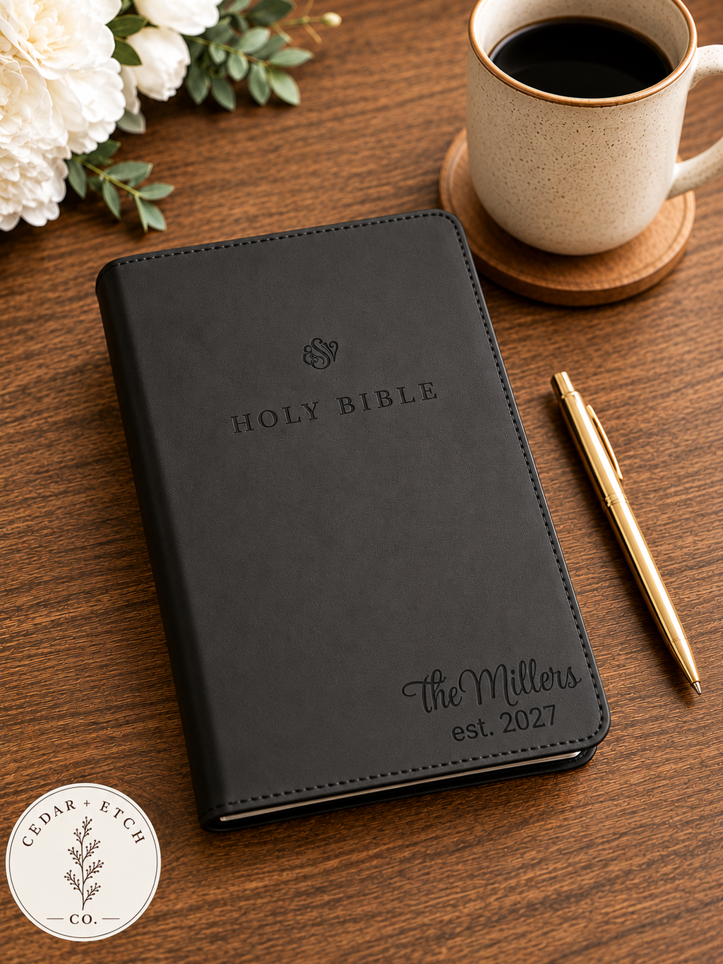 Personalized black TruTone ESV Bible with custom engraving