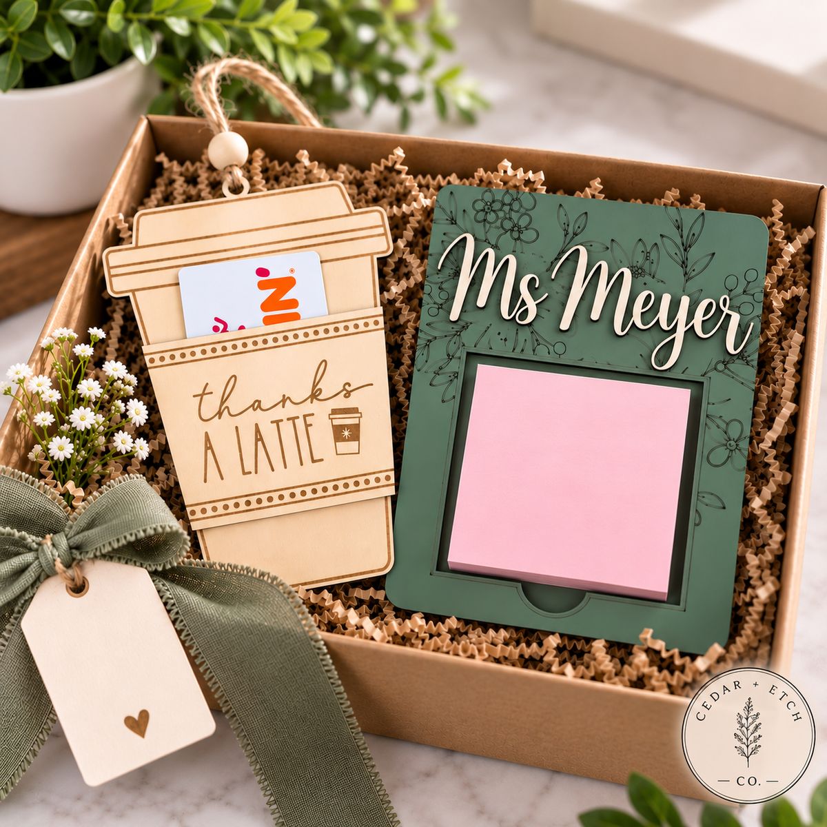 Laser-cut coffee cup Christmas gift card holder keepsake