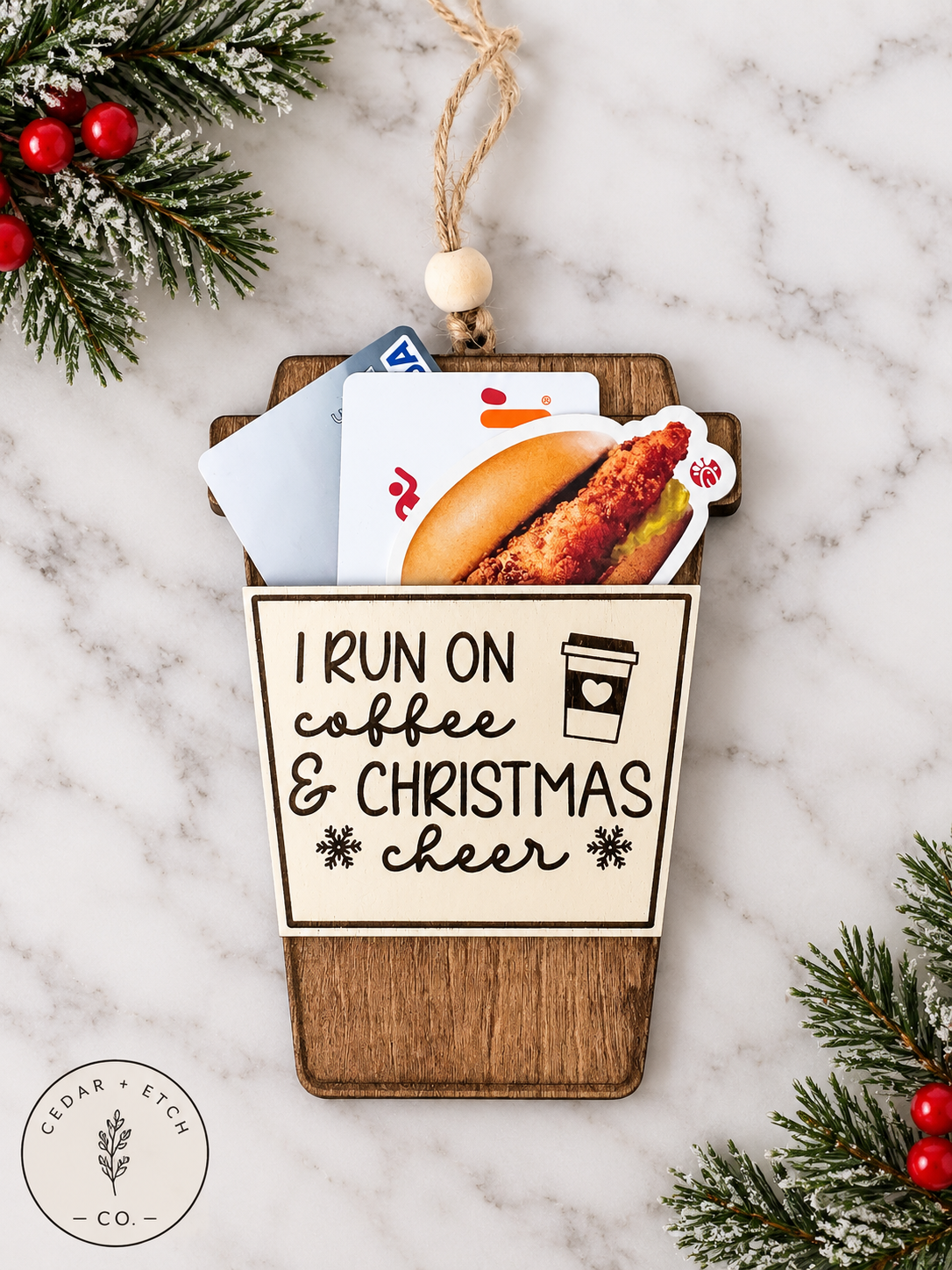 Coffee cup gift card holder ornament for Christmas gifting