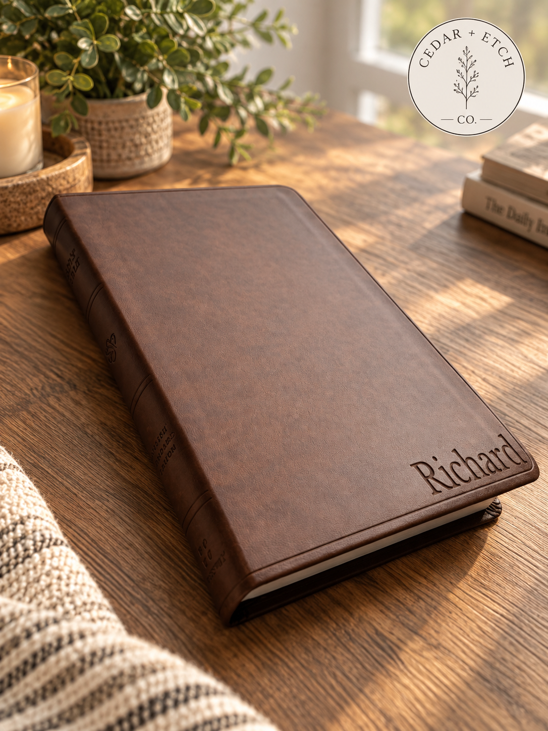 Custom engraved brown ESV Bible personalized gift