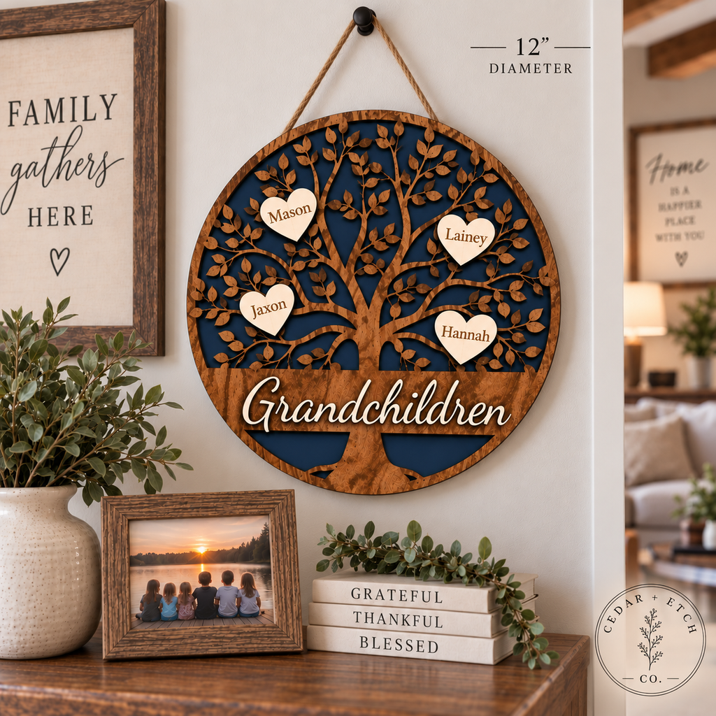 Personalized grandkids family tree sign with custom names