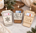 Wood coffee cup gift card holder Christmas ornaments