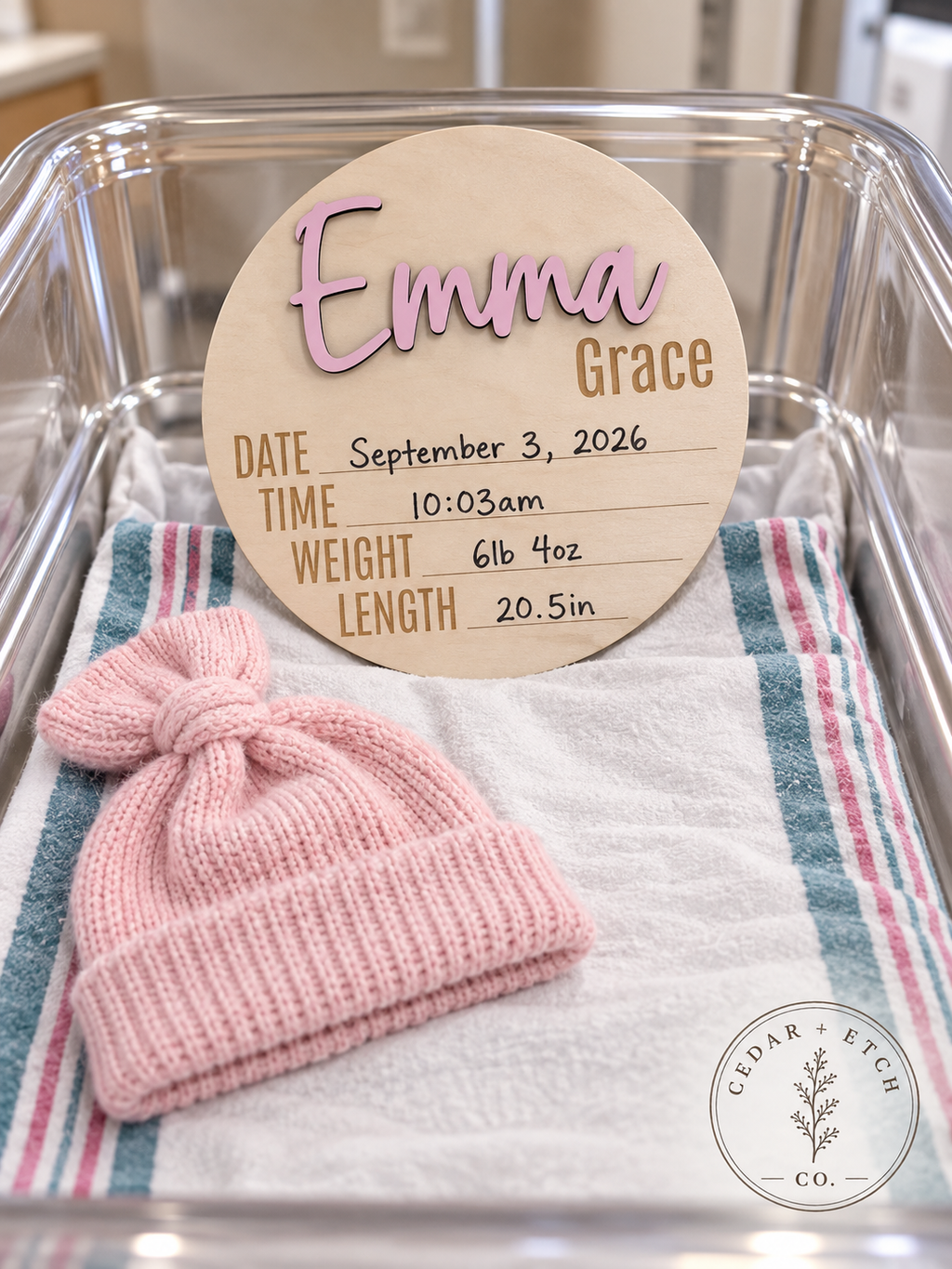 Custom newborn announcement birth stats sign for baby girl