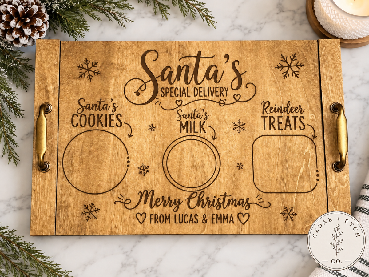 Personalized Santa cookies and milk Christmas Eve tray