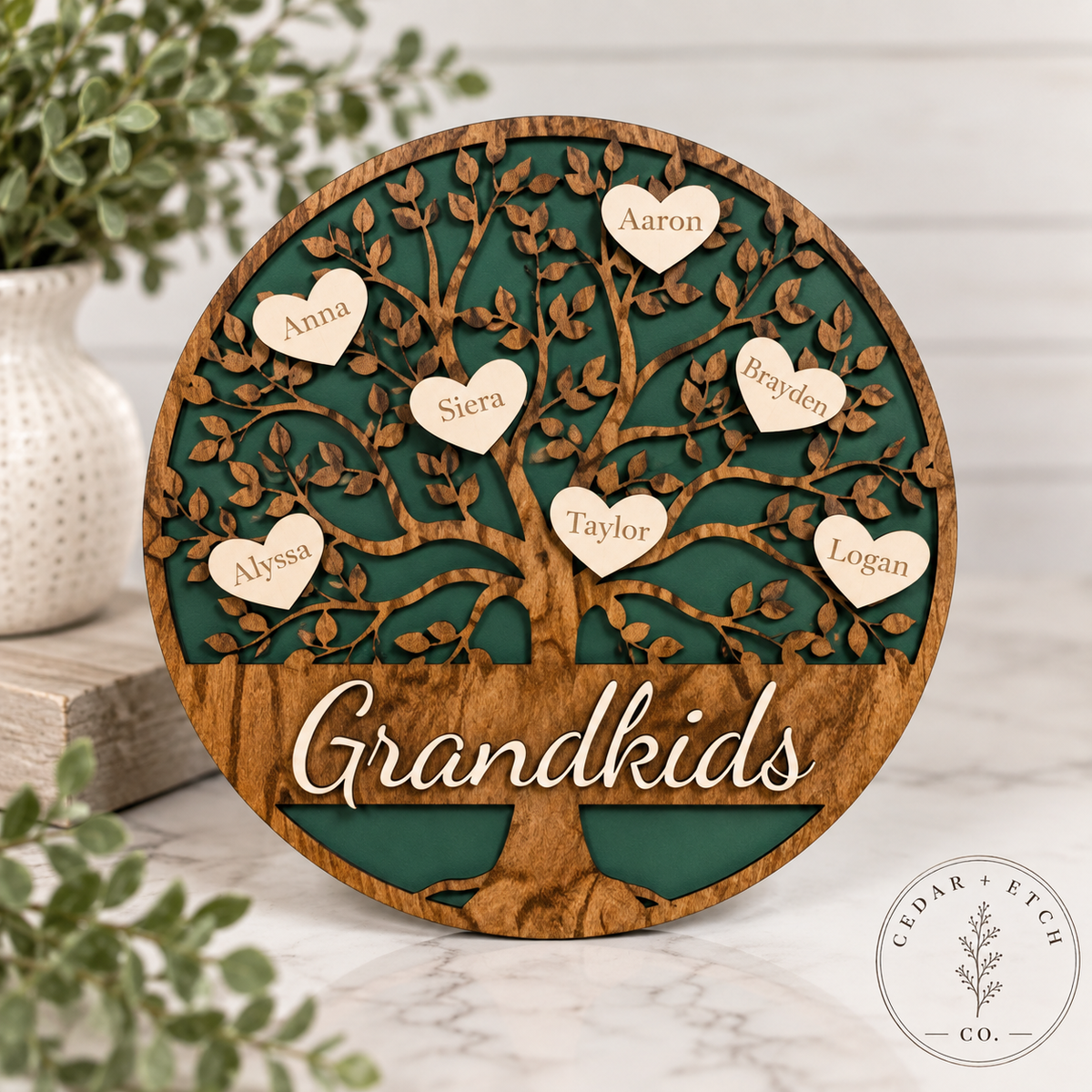 Custom grandchildren family tree wall sign for grandparents