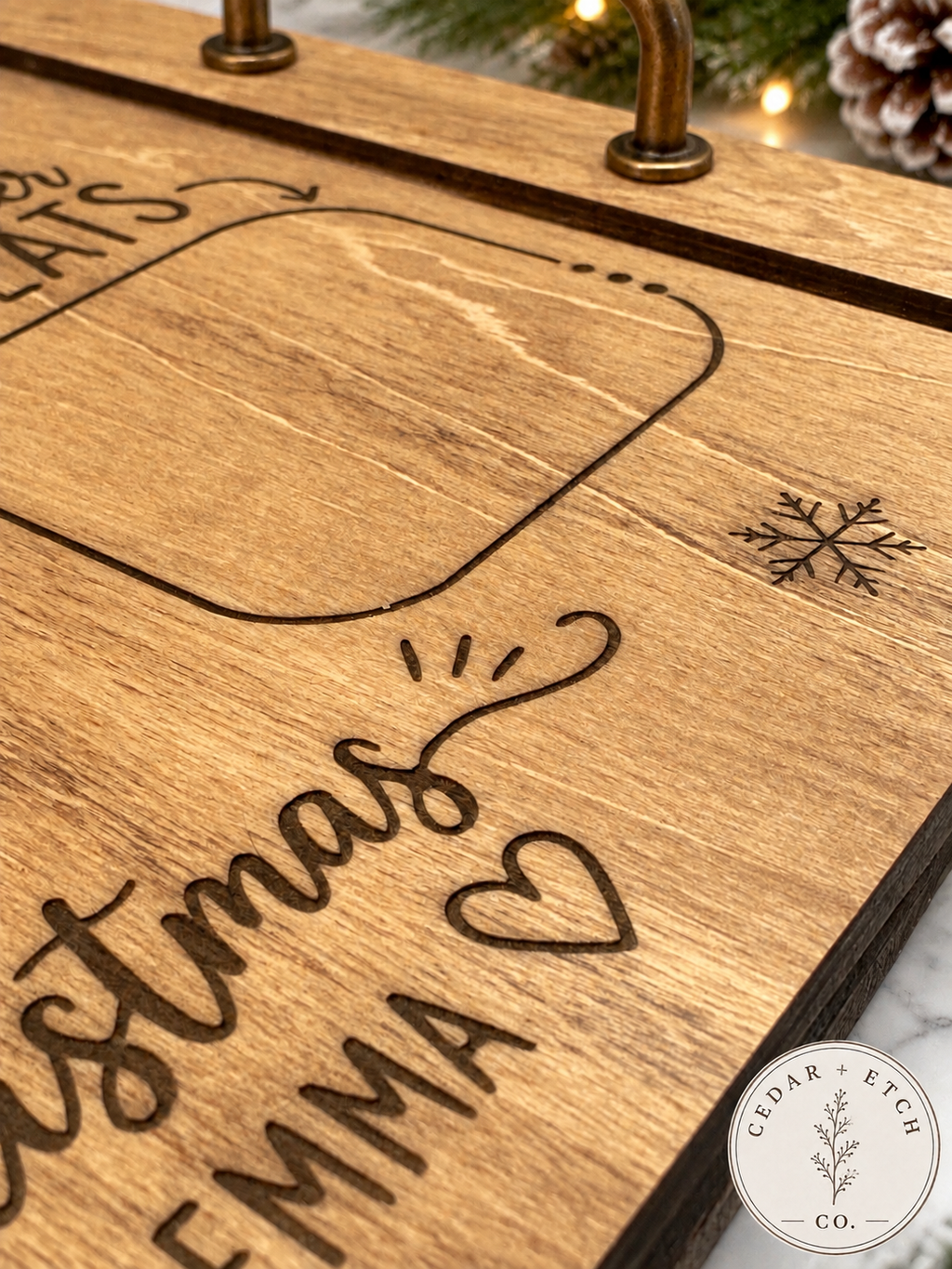 Wood Santa cookie tray with milk and reindeer treat sections