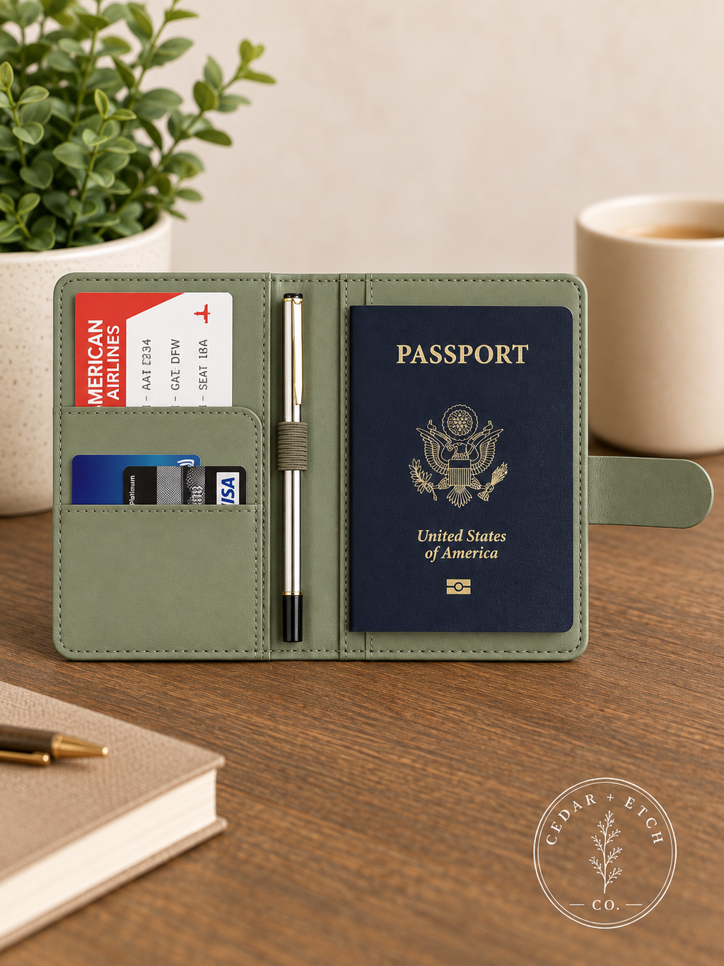 Custom engraved travel wallet for passport and documents