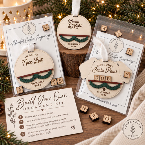 Cedar + Etch Co. build your own personalized wood ornament kits