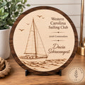 Custom engraved laser-cut wood plaque sign for a business or organization
