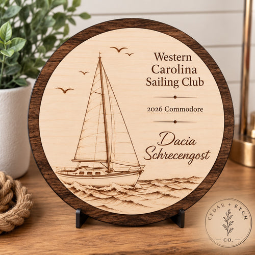 Custom engraved laser-cut wood plaque sign for a business or organization