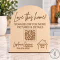 Engraved wood QR code sign in arch shape