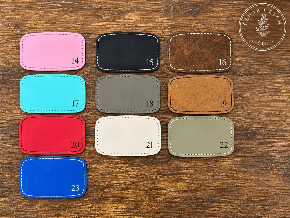 Leatherette hat patch color options 14 through 23