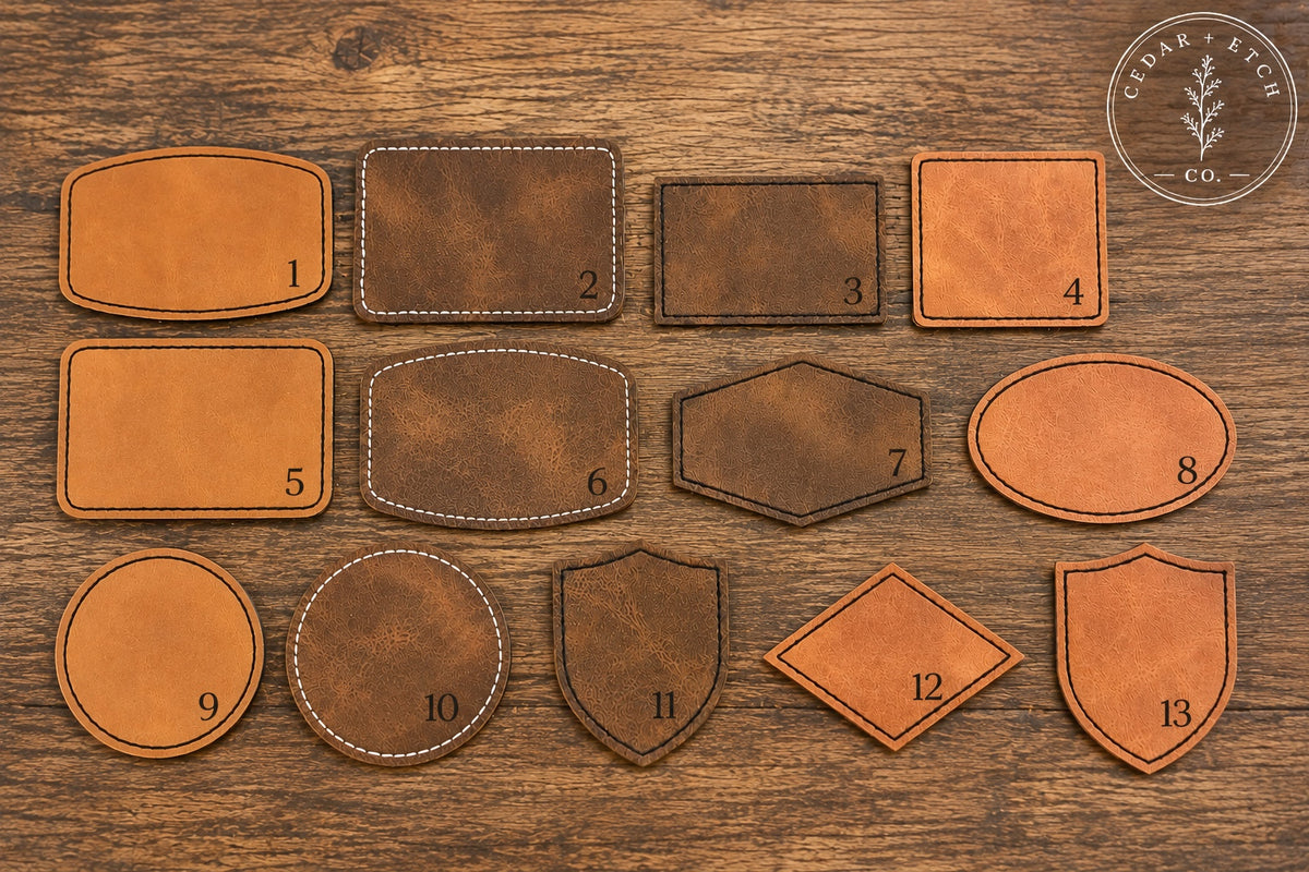 Leatherette hat patch shape options 1 through 13