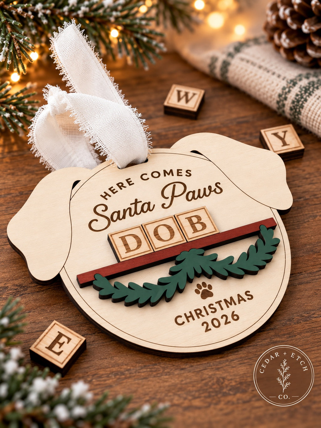 Santa Paws personalized wood ornament kit by Cedar + Etch Co.